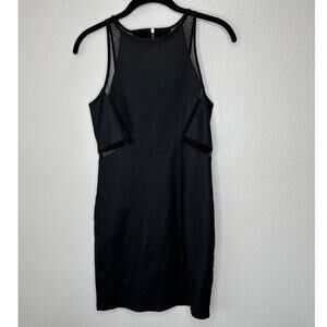 ANGL Black Stretch Faux Leather Mesh Cutouts High Neck Sleeveless Dress M